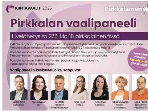 Pirkkalan kuntavaalipaneeli to 27.3. klo 18 Pirkkalassa ja verkossa